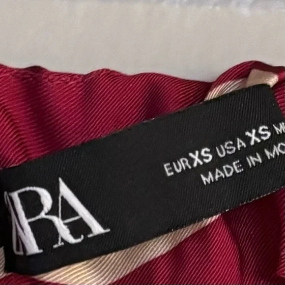 Zara| Fancy Red & Gold Scarf Print Wide Leg Silky Pull-on Pants Sz XS - Picture 6 of 6